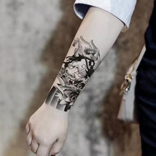 般若纹身贴莲花般若纹身贴男小手臂腿部黑色暗黑手臂半臂花臂防水刺青