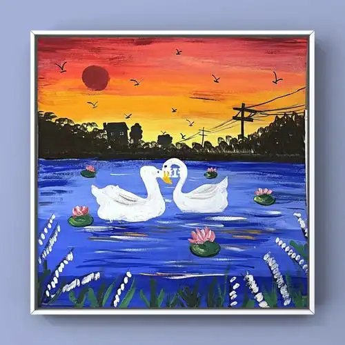 创意水粉67岁天鹅湖