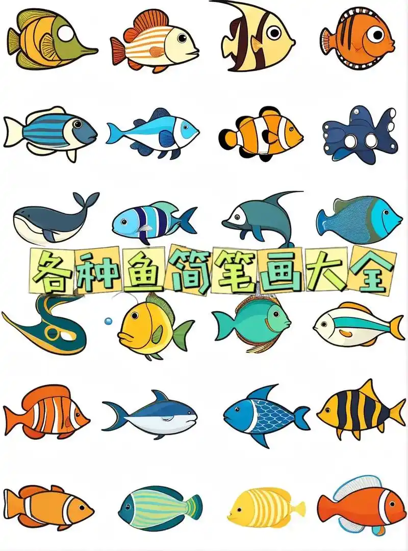 这里有一整套各种鱼的简笔画!想要画鱼却不知道怎么下手?