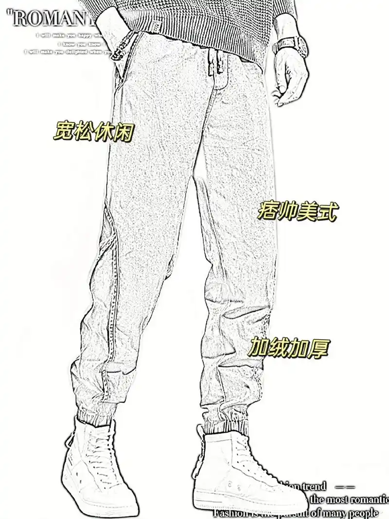 痞帅美式加绒工装裤