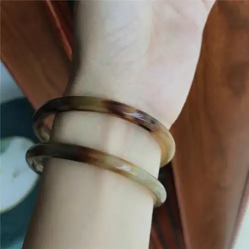 珠缘景翠手工打磨黄牛角手镯圆条牛角镯子古朴文艺手镯饰品内径60mm