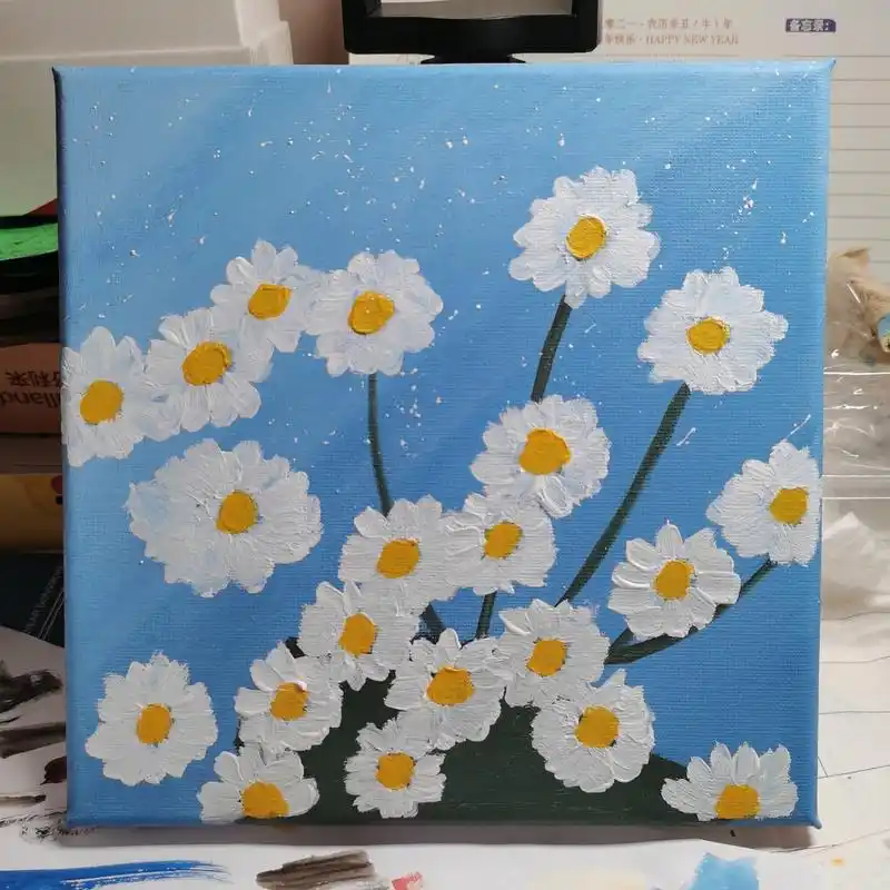 【今日练手】小雏菊水粉画入门简单风景画 临摹:id:江南画苑 97今日