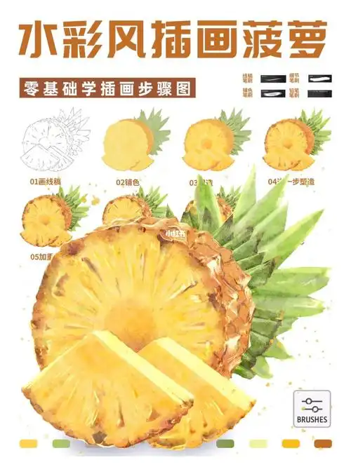 水彩风菠萝插画步骤图教程41/100