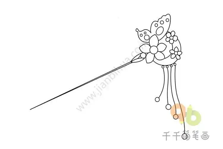 手绘古风吊坠手绘饰品简笔画彩铅简笔画古装头饰简笔画黑白伴宝网简