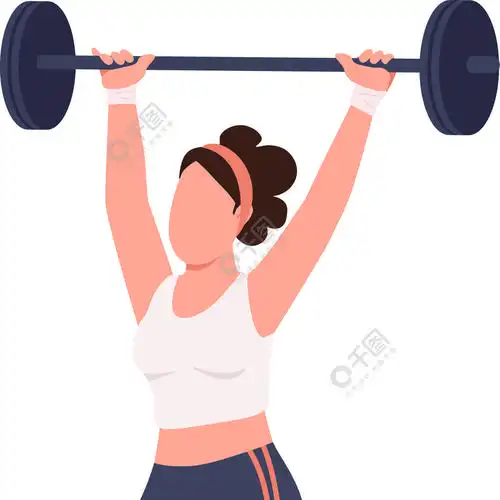 女运动员举杠铃平面彩色矢量不露面人物业余举重运动员锻炼孤立的卡通
