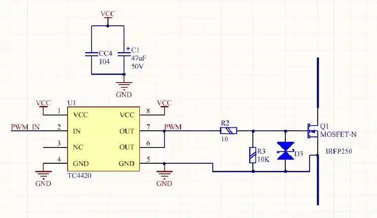 用tc4420做栅极驱动芯片(tc4429是输出和tc4420反相),电路图:具体看看