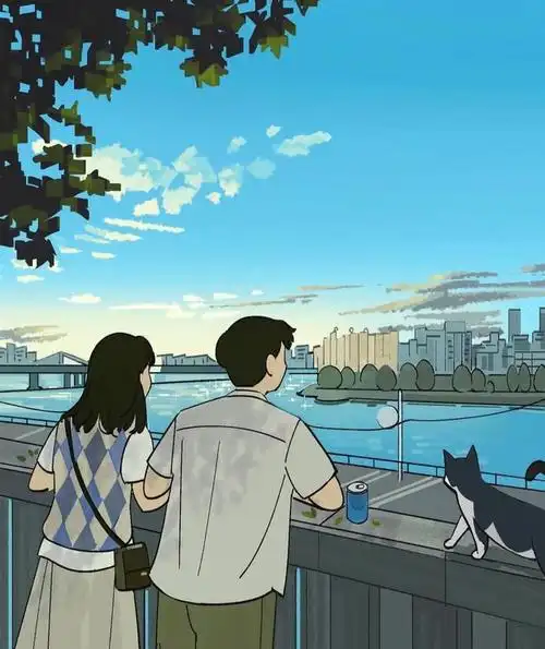 甜蜜且治愈的情侣日常场景插画特别温馨的感觉很舒服的画风