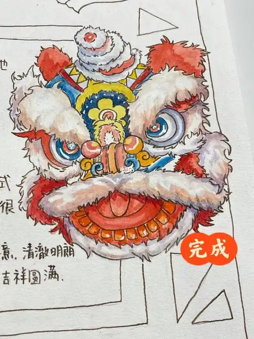 小报画了一个一直很想画的舞狮是在94上找的素材临摹的#绘画  #舞狮
