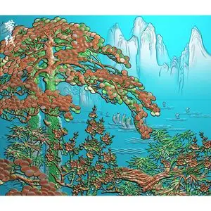 精雕图jdp花鸟木雕灰度bmp花草浮雕石雕sh-047山水梅花竹子迎客松