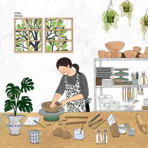 她插画里的家具,陈设,服装等,大都来自日常生活