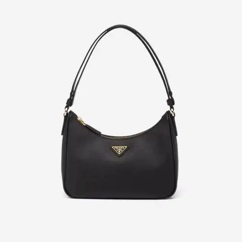 prada/普拉达【七夕礼物】女士saffiano 皮革迷你hobo手袋腋下包 黑色