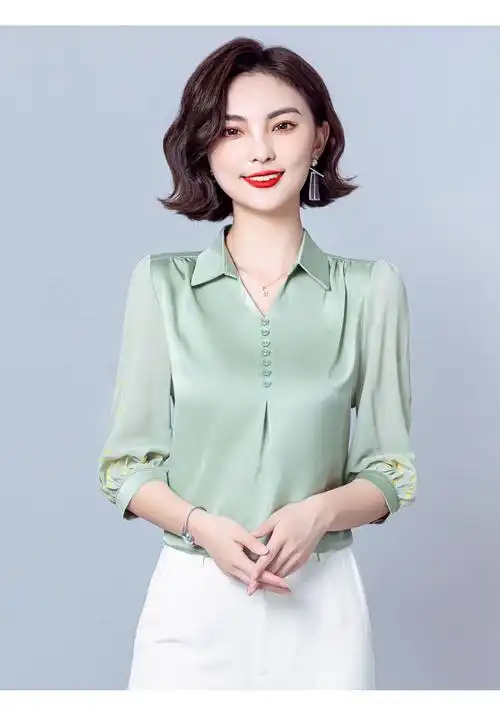 特价捡漏高档轻奢品牌重磅真丝衬衫女春夏新款七分袖宽松大码洋气绣花
