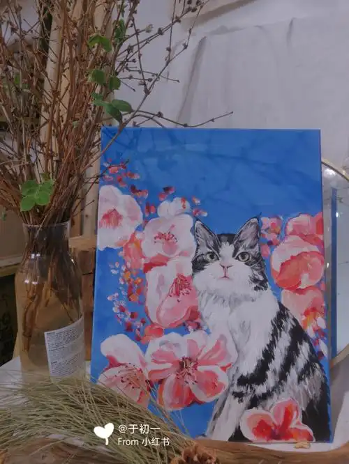 宠物猫咪丙烯画装饰画油画附详细过程