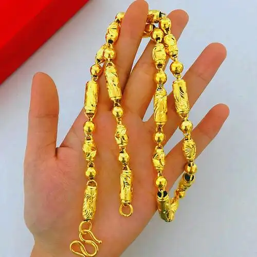 莹玉碧金店同款越南沙金项链男空心镀金大链子久不掉色粗佛珠竹节金