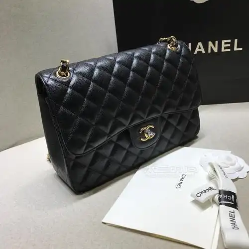 chanel香奈儿cf30大号链条包黑色鱼子酱荔枝牛皮复古包菱格单肩包大号