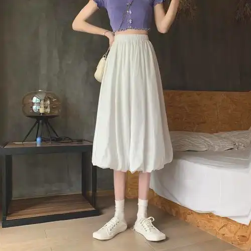 白色半裙字裙中长半身裙女夏季新款高腰显瘦半身裙