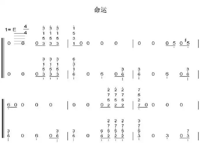 命运 初学者 简易好听版 钢琴双手简谱 钢琴谱 钢琴简谱