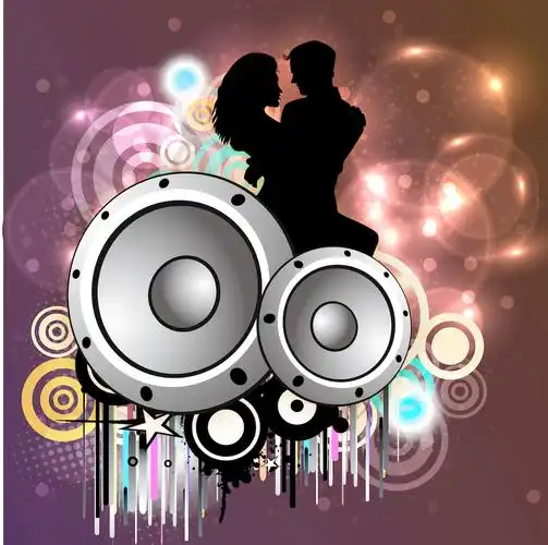 音乐聚会的概念与扬声器和闪亮的背景