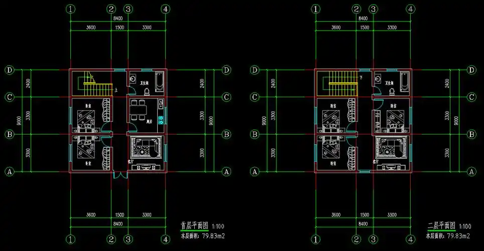 80平米小户型2层cad平面图