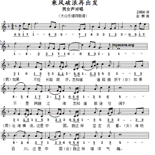 乘风破浪再出发 当代歌曲 歌谱 简谱,五线谱
