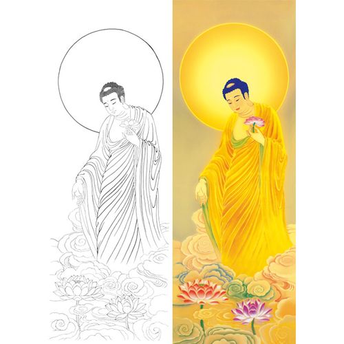 阿弥陀佛西方三圣工笔画白描底稿国画人像线描临摹勾线练习打印稿