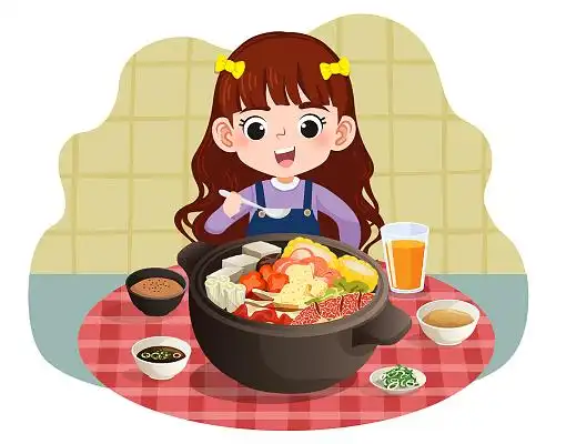 卡通人物吃饭火锅美食元素插画png素材火锅元素