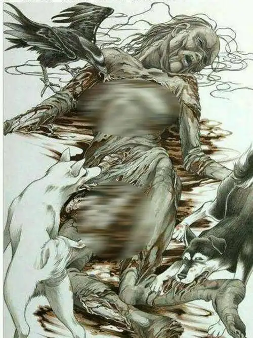 开始发生肿胀的情况,带有泡沫的血浆从七窍涌出来,这也是常说的巨人观