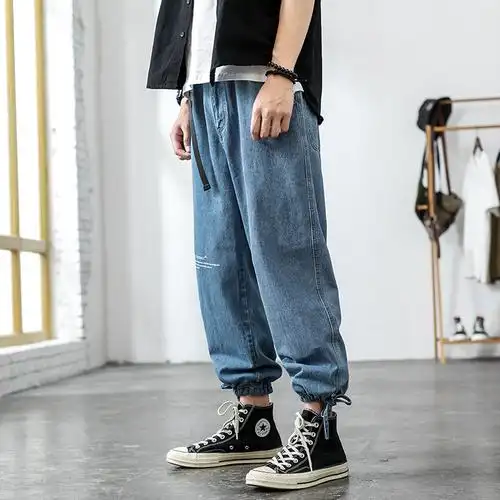 梵克公牛阔腿裤潮牌牛仔长裤男士春季新款工装裤男宽松休闲潮流老爹裤