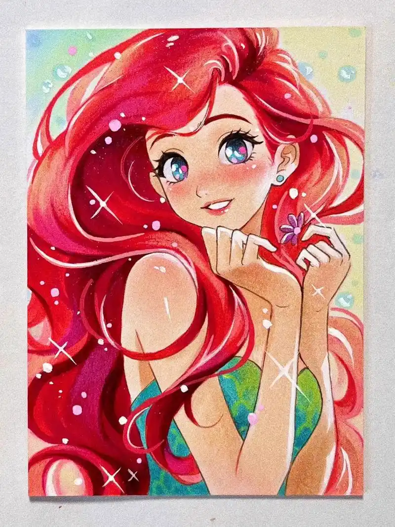 迪士尼公主马克笔手绘|迪士尼公主绘画水彩.海的女儿|冰雪奇缘 - 抖音