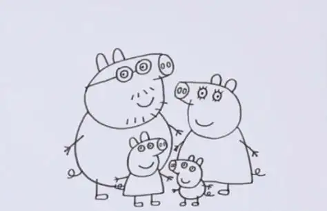 彩色可爱小猪佩奇简笔画教学画法 一家四口小猪佩奇简笔画怎么画
