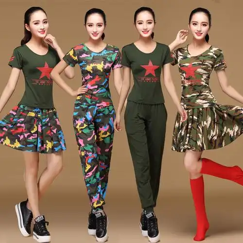 夏装水兵舞服装女装套装新款短袖上衣迷彩广场舞舞蹈衣服演出服饰