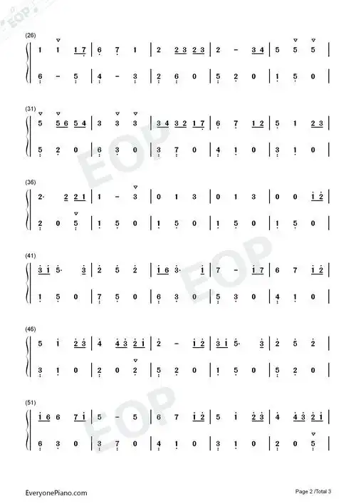 always with me-超简单-带指法版-いつも何度でも双手简谱预览2