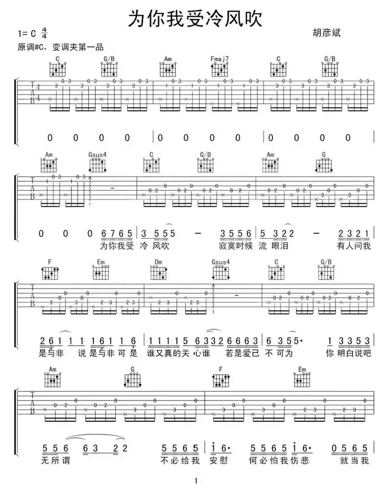 在意当下,往事随风而去#为你我受冷风吹#吉他谱 - 抖音