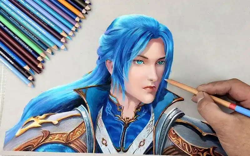 彩铅卡通动漫人物手绘画斗罗大陆的唐三