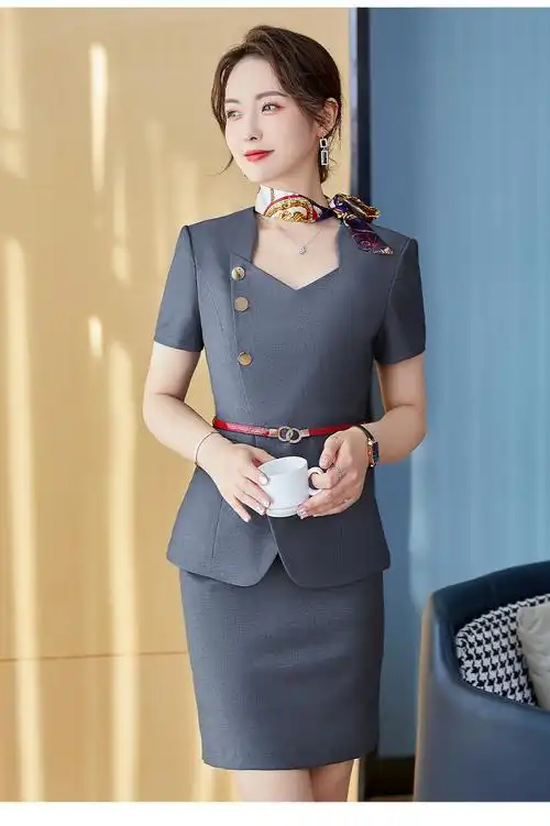 酒店餐厅前台空姐制服职业女装套装美容师珠宝影楼夏季短袖工作服