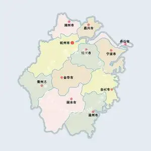 浙江省行政区划地图 简单彩色分区 非实物图 ai格式矢量设计素材