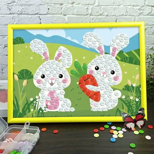 幼儿园小孩手工美劳纽扣粘贴画小学生儿童可爱小白兔