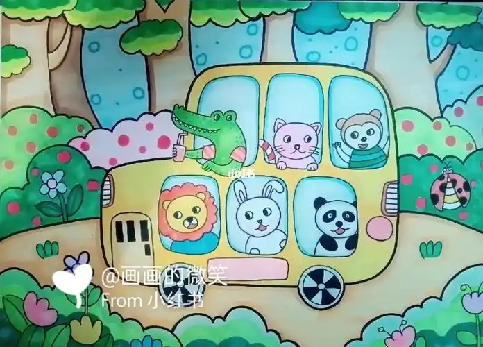 儿童画#马克笔#宝宝巴士观光车