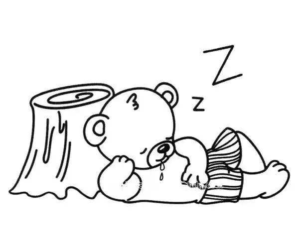 在树桩边睡着的小熊_简笔画_ps家园网