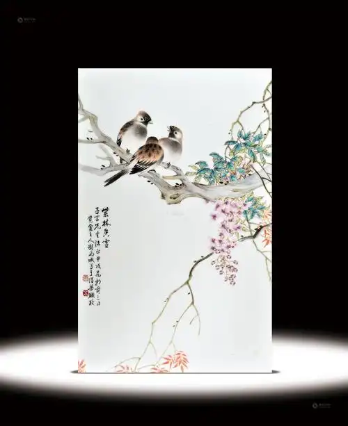 1187民国刘雨岑紫林香雪瓷板