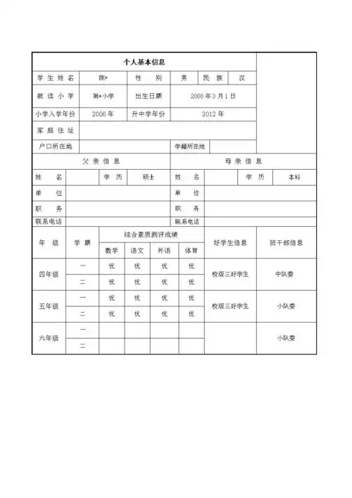 最全的小升初简历模板.doc 4页