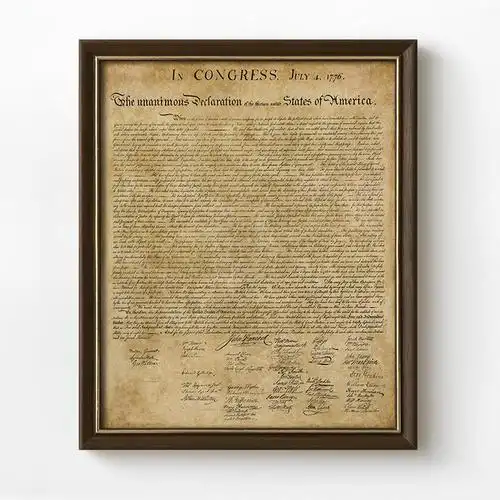 1776年美国独立宣言装饰画客厅餐厅复古灰实木挂画别墅咖啡馆壁画