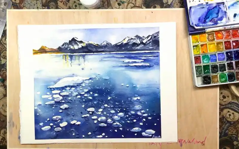 活动作品水彩小白看了都可以画的绝美冰河
