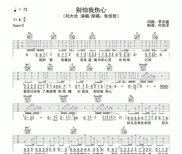 别怕我伤心吉他谱 刘大壮-别怕我伤心六线谱