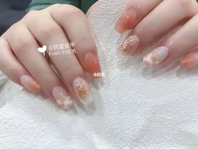 半甲棋盘格百搭晕染仙气美甲