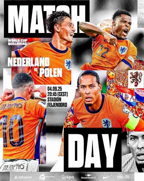 荷兰发布世预赛战波兰预热海报:范戴克,邓弗里斯等出镜