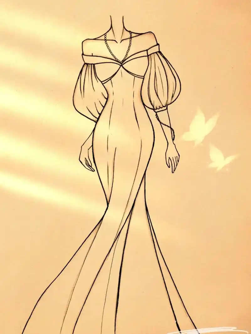 美女黑白简笔画#绘画教程64(附过程) 婚纱礼服手绘简笔画74绘画过程