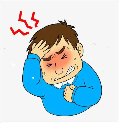 男士,痛苦,难受,蓝色,皱眉,头疼, 流汗, 手绘, 头