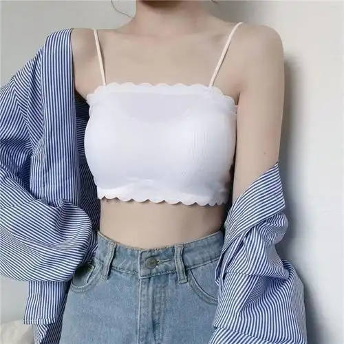 冰丝内衣少女防走光无钢圈裹胸抹胸学生妹吊带文胸黑色均码70斤125斤