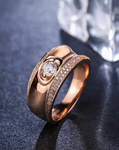 18k玫瑰金豪华45分f-g si钻石男戒